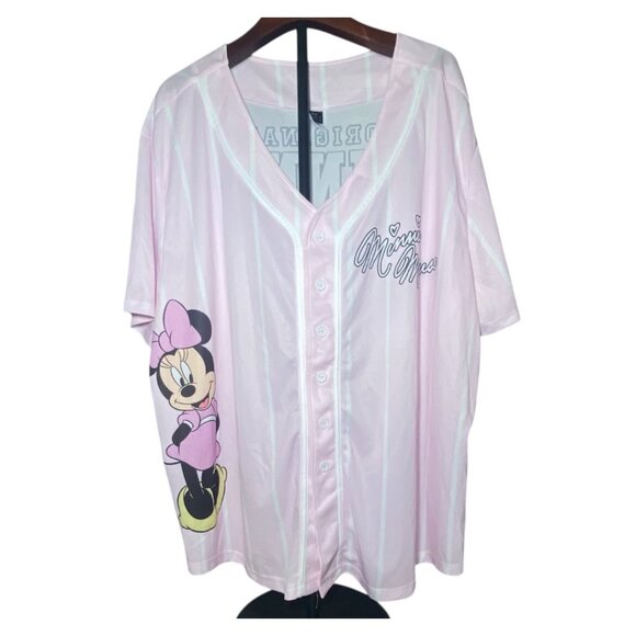 Disney Minnie Mouse Pink Button-Up Jersey Style Shirt 3X Casual Vacation Holiday - Picture 1 of 6